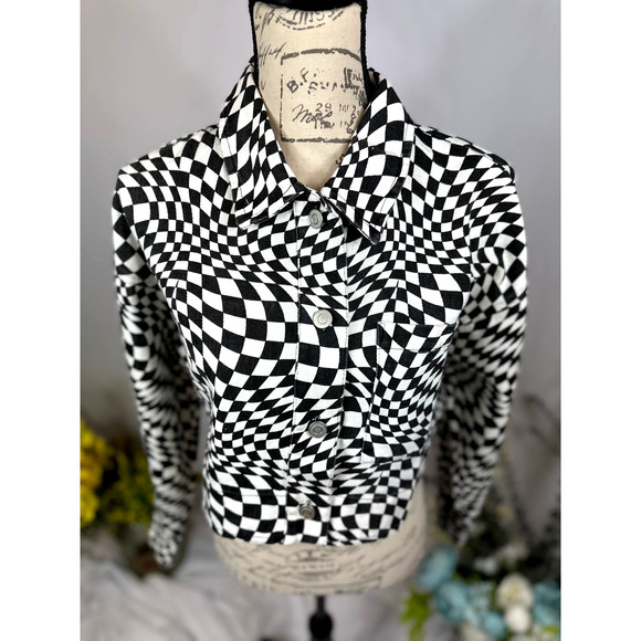 Elodie Cropped Psychedelic Mesmerizing Jacket Black & White M - Picture 4 of 11